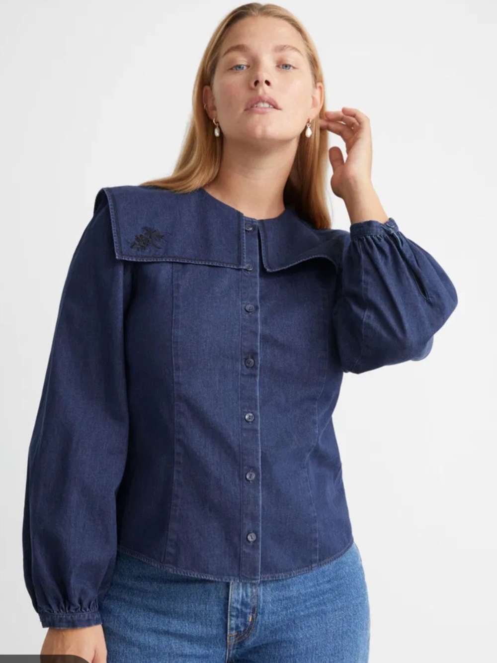 & Other Stories denim embroidered collared button up - Picture 2 of 9